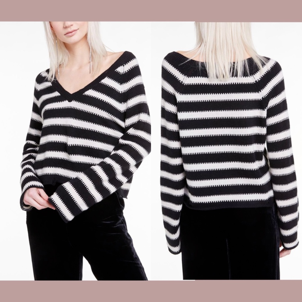 NEW Wildfox [ Large ] Optic Stripe‎ Leanne Sweater in Night Vanilla